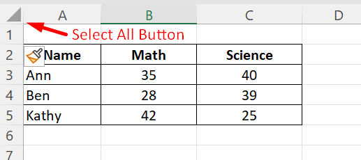 Select All Button in Excel